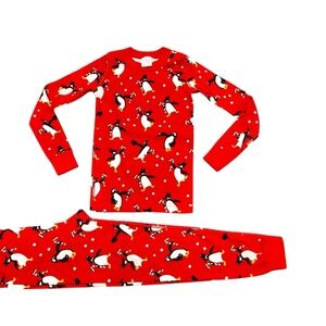 Hanna Andersson Red Penguin Party Pajama Set Sz 6/7